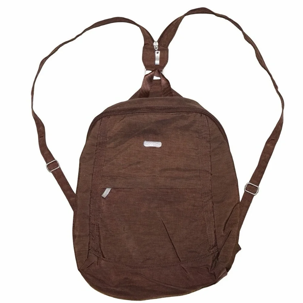 Baggallini Classic Nylon Backpack Convertible Zip Sling Travel‎ Bag - Brown
